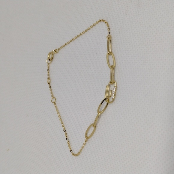 Adina Eden Pave Safety‎ Pin Paperclip Bracelet Gold Plated Sterling Silver - Picture 3 of 6